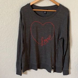 Torrid Love Sweater Sz Large Dark Gray w/ red heart Embroidered Pullover